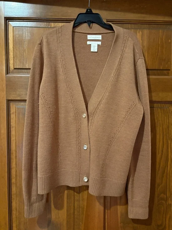 Cynthia Rowley Rust-Brown V-Neck Button Cardigan - Picture 1 of 6